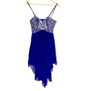 B. Darlin Hi-Low Sequin Jewel Cocktail Dress Hoco Purple 11/12 Handkerchief 90’s